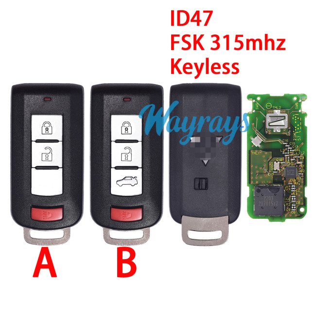Original for Mitsubishi ID47 chip with FSK 315mhz keyless 2+1/3+1 button remote key