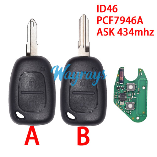 For Renault ID46 chip PCF7946A with ASK 434mhz 2 button remote key