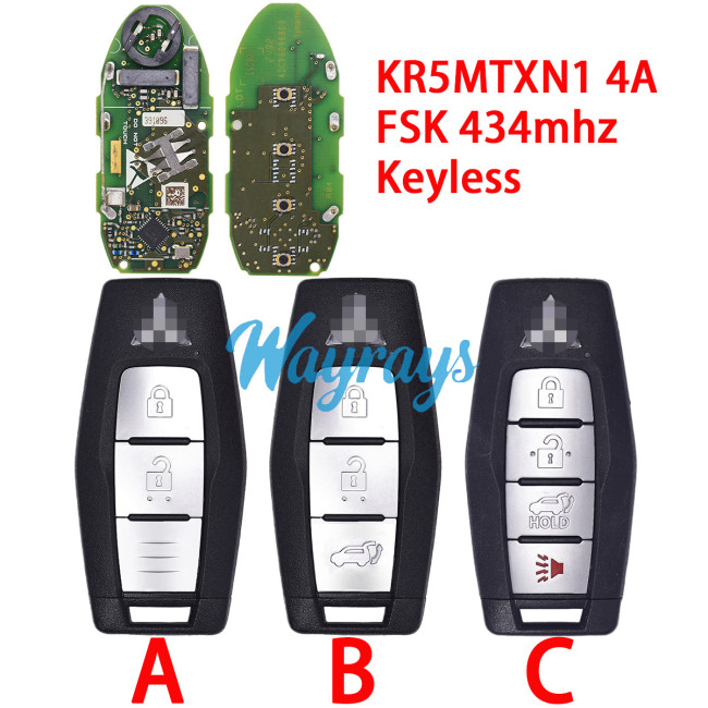 Original for Mitsubishi KR5MTXN1 4A chip with FSK 434mhz keyless 2/3/3+1 button remote key