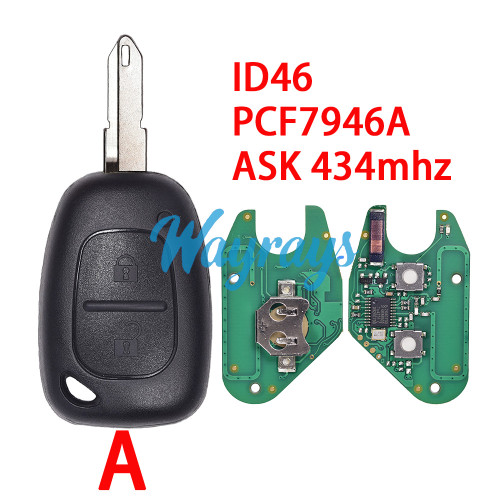 For Renault ID46 chip PCF7946A with ASK 434mhz 2 button remote key