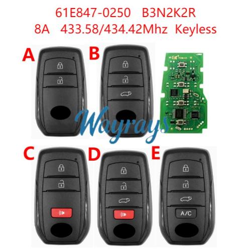 For Toyota B3N2K2R 8A chip with FSK 433.58/434.42mhz keyless remote key