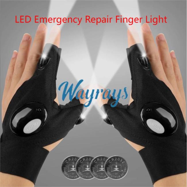 LED Flashlight Fishing Gloves — Luminous Fishing Gear, Emergency Repair, Night Fishing Illumination, Finger Light