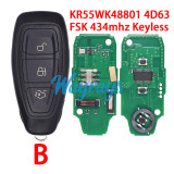 For Ford KR55WK48801 4D63 chip with FSK 434mhz keyless 2/3 button remote key