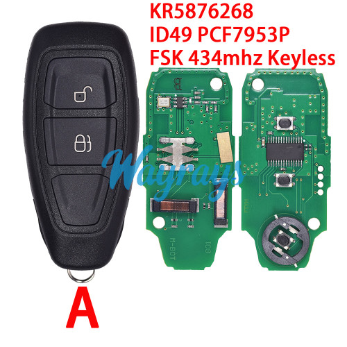 For Ford KR5876268 ID49 chip PCF7953P with FSK 434mhz keyless 2/3 button remote key
