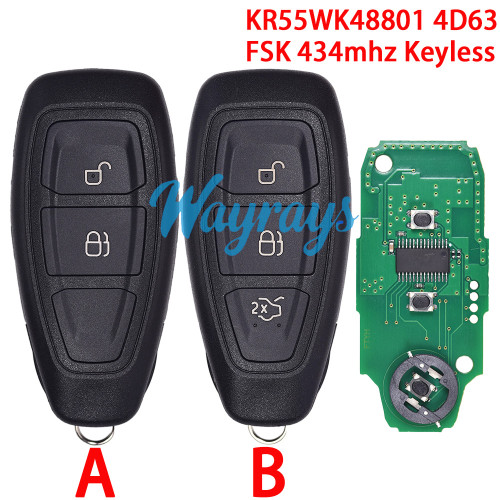 For Ford KR55WK48801 4D63 chip with FSK 434mhz keyless 2/3 button remote key