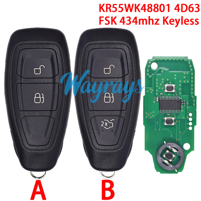 For Ford KR55WK48801 4D63 chip with FSK 434mhz keyless 2/3 button remote key