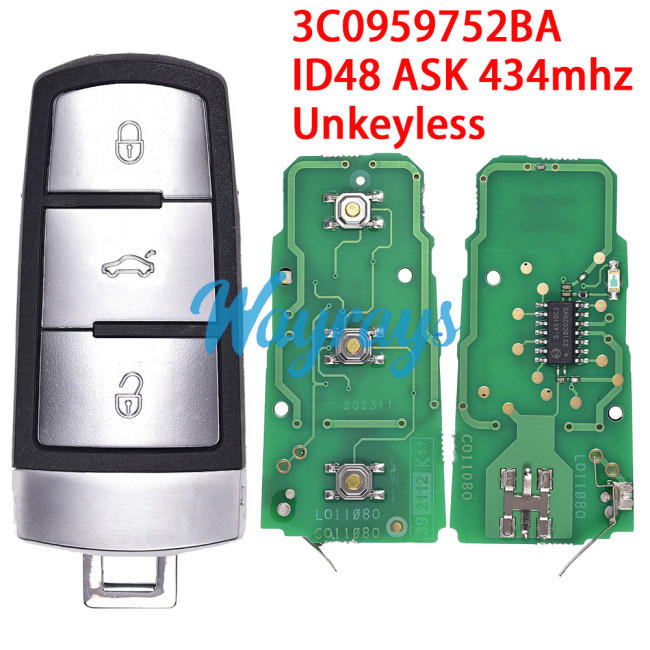 For VW 3C0959752BA ID48 chip with ASK 434mhz 3 button remote key