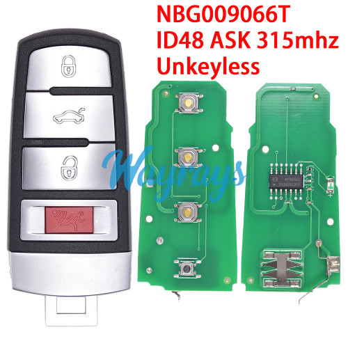For VW NBG009066T  ID48 chip with ASK 315mhz 3+1 button remote key