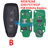 For Ford KR5876268 ID49 chip PCF7953P with FSK 434mhz keyless 2/3 button remote key