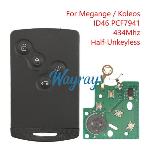 For Renault Megane / Koleos ID46 chip PCF7941 with 434mhz 4 button remote key, half-unkeyless