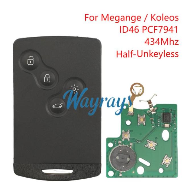 For Renault Megane 2008-2016 Koleos1 Samsung QM5 ID46 chip PCF7941 with 434mhz 4 button remote key, half-unkeyless