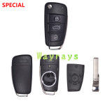 For Audi 3 button original replace flip key blank with HU66 blade with OEM logo place