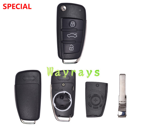For Audi 3 button original replace flip key blank with HU66 blade with OEM logo place
