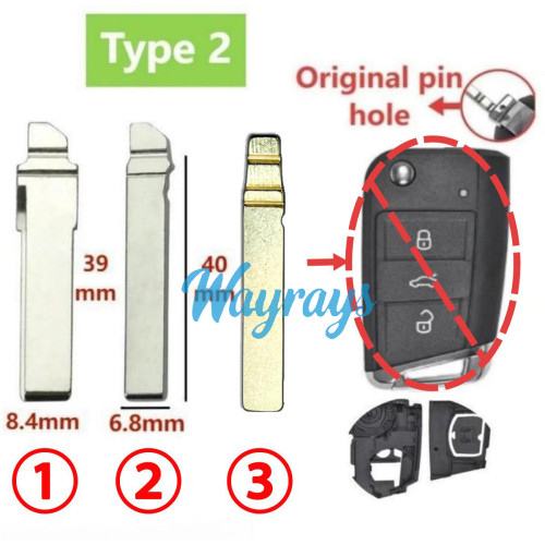 For VW MQB flip key blade ,Pls note the pin holes in the image, intended for use with the KZ-V034LO and original key