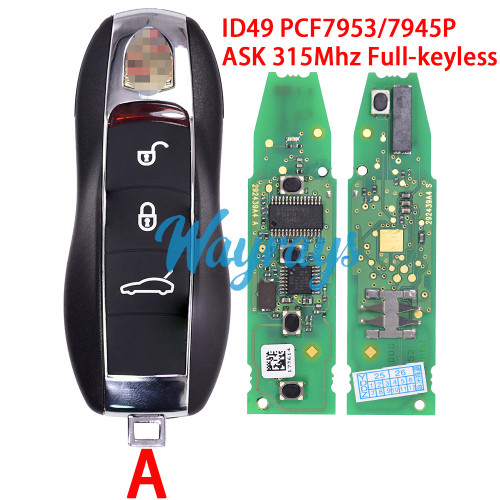 Original for Porsche ID49 chip PCF7953/7945P with ASK 315Mhz full-keyless 3/4 button remote key,with aftermarket shell