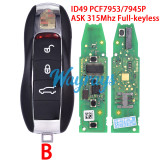 Original for Porsche ID49 chip PCF7953/7945P with ASK 315Mhz full-keyless 3/4 button remote key,with aftermarket shell