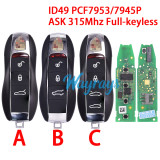 Original for Porsche ID49 chip PCF7953/7945P with ASK 315Mhz full-keyless 3/4 button remote key,with aftermarket shell