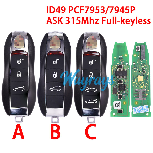 Original for Porsche ID49 chip PCF7953/7945P with ASK 315Mhz full-keyless 3/4 button remote key,with aftermarket shell