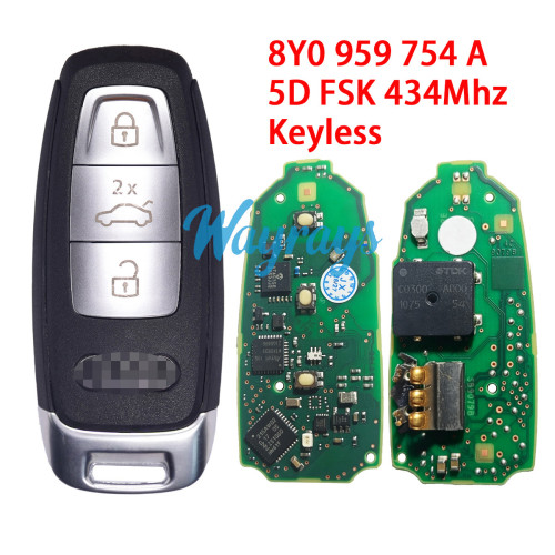 Original for Audi A3 Q4 Q5 Q6 8Y0 959 754 A UWB 5D chip with FSK 434Mhz keyless 3 button remote key，Low/High-end Version