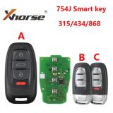 XSADJ1EN Xhorse Audi 2013-2019 754J Smart key 315/433/868MHz works with VVDI Audi BCM2 Adapter