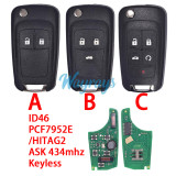 For Chevrolet  ID46 chip PCF7952E/HITAG2 with ASK 434mhz keyless 2/3 button remote key