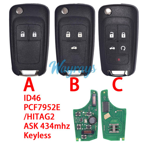 For Chevrolet  ID46 chip PCF7952E/HITAG2 with ASK 434mhz keyless 2/3 button remote key