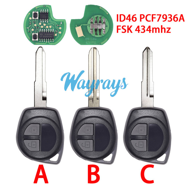 For Suzuki Swift TS004 KBRTS002 ID46 chip PCF7936A with FSK 434mhz 2 button remote key