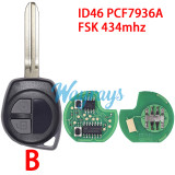 For Suzuki Swift TS004 KBRTS002 ID46 chip PCF7936A with FSK 434mhz 2 button remote key