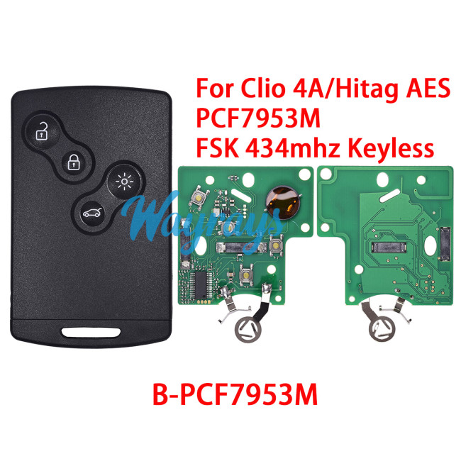 For Renault 2012-2016 Clio4 2012-2017 Capture 285971998R 4A/Hitag AES chip PCF 7945M/7953M with FSK 434mhz keyless 4 button remote key