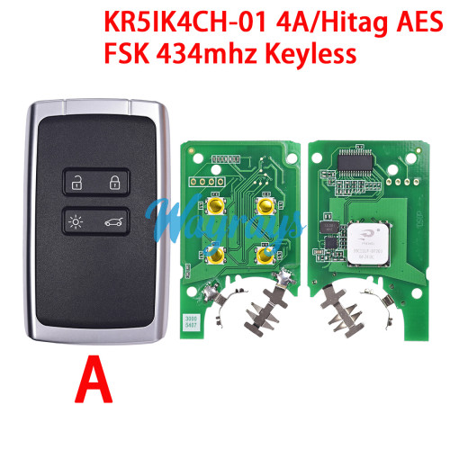 For Renault KR5IK4CH-01 4A/Hitag AES chip with FSK 434mhz keyless 4 button remote key
