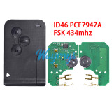 For Renault Megane  ID46 chip PCF7947A with FSK 434mhz 2 button remote key