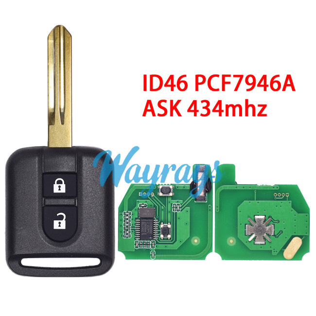 For Nissan 5WK4876 ID46 chip PCF7946A with ASK 434mhz 2 button remote key