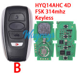 For Subaru HYQ14AHC 4D chip with FSK 314mhz keyless 3/3+1 button remote key