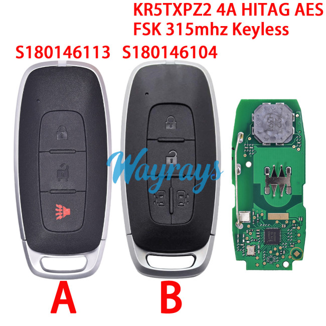 For NIissan KR5TXPZ2 S180146104 S180146113 4A chip HITAG AES with FSK 315mhz keyless remote key