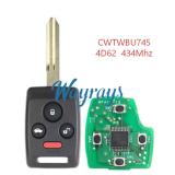For Subaru CWTWBU745 4D62 chip with 434mhz 3+1 button remote key,OEM PCB+Aftermarket shell