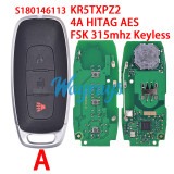 For NIissan KR5TXPZ2 S180146104 S180146113 4A chip HITAG AES with FSK 315mhz keyless remote key