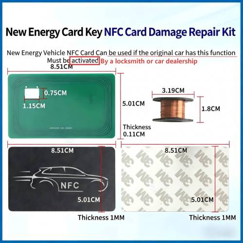New energy vehicle NFC card key repair kit, applicable to Tesla, BYD, NIO, Xiaopeng (XPeng).... it must be activated and matched by a locksmith or car dealership; Note: The car must have this function,and pls see the user manual before you use