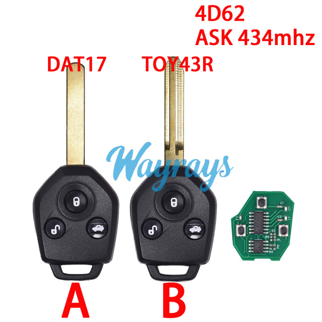 For Subaru 4D62 chip with ASK 434mhz 3 button remote key