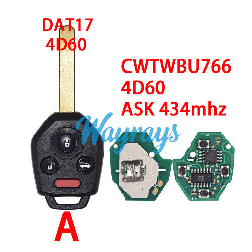 For Subaru CWTWBU766 4D60/62/82 chip with ASK 434mhz 3+1 button remote key