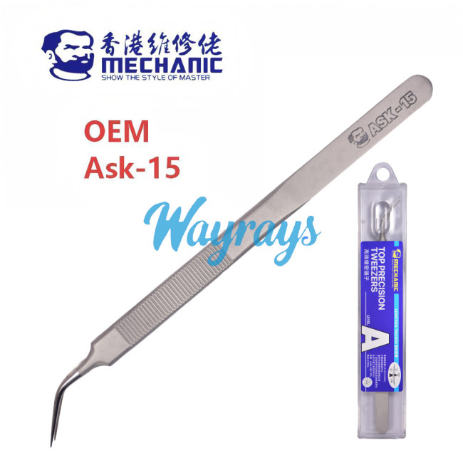 OEM MECHANIC Ask-15 Industrial Anti-Static, High-Precision Stainless Steel Bent-Tip Tweezers