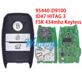 Original for Kia 95440-D9100 ID47 HITAG 3 chip With FSK 434mhz keyless 3+1 button remote key