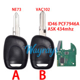For Renault ID46 chip PCF7946A with ASK 434mhz 1 button remote key