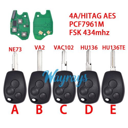 For Renault 4A /HITAG AES chip PCF7961M with FSK 434mhz 3 button remote key