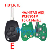 For Renault 4A /HITAG AES chip PCF7961M with FSK 434mhz 3 button remote key