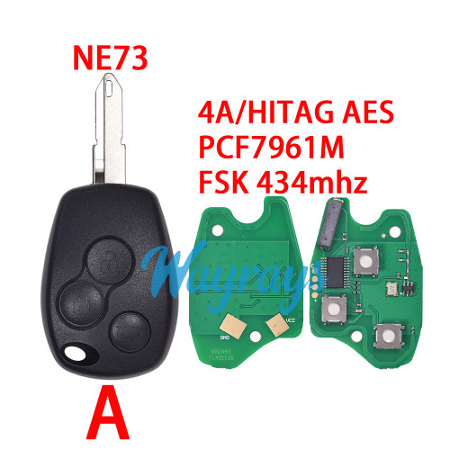 For Renault 4A /HITAG AES chip PCF7961M with FSK 434mhz 3 button remote key