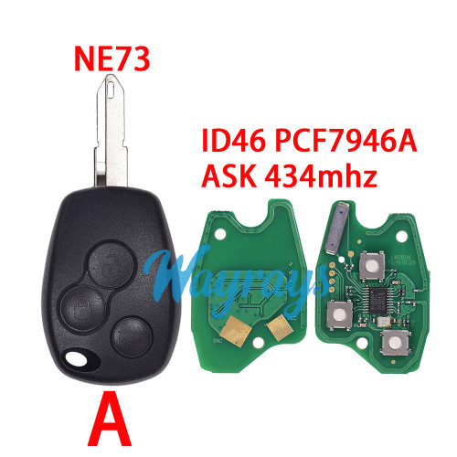 For Renault ID46 chip PCF7946A with ASK 434mhz 3 button remote key