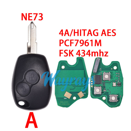 For Renault 4A/HITAG AES chip PCF7961M with FSK 434mhz 2 button remote key