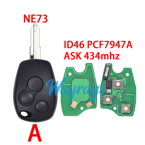 For Renault ID46 chip PCF7947A with ASK 434mhz 3 button remote key