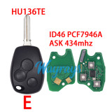 For Renault ID46 chip PCF7946A with ASK 434mhz 3 button remote key