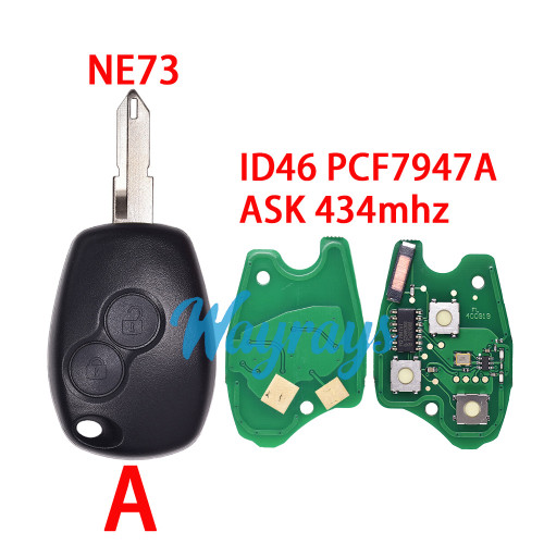 For Renault ID46 chip PCF7947A with ASK 434mhz 2 button remote key